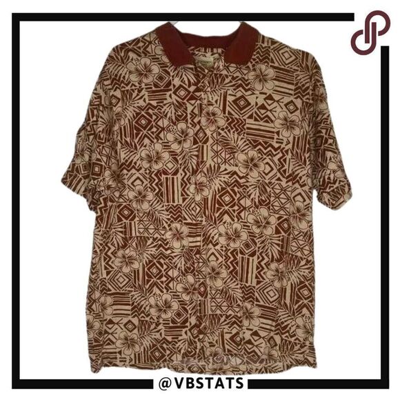 Cooke Street Gold-Rust Large Hawaiian Print Polo in Size Large - Picture 1 of 5